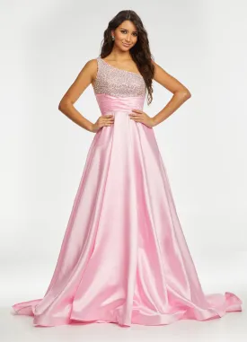 Ashley Lauren 11149 Size 0 Pink One Shoulder Ball Gown Prom Dress with Embellished Bodice