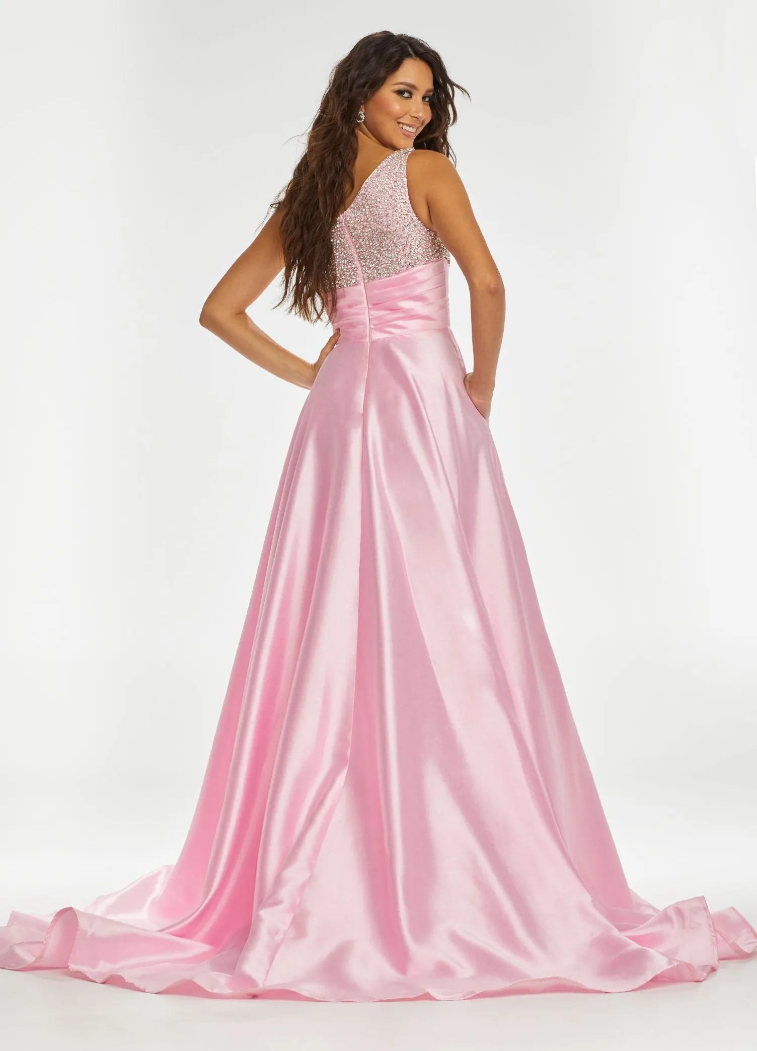 Ashley Lauren 11149 Size 0 Pink One Shoulder Ball Gown Prom Dress with Embellished Bodice