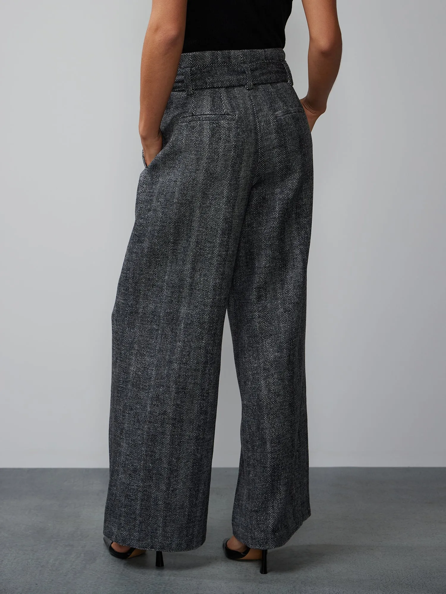 Belted Wide Leg Tweed Pant