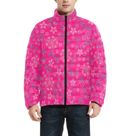 Berry Picking Pink Men's Stand Collar Padded Jacket