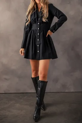 Black Long Sleeve Button-Up Dress