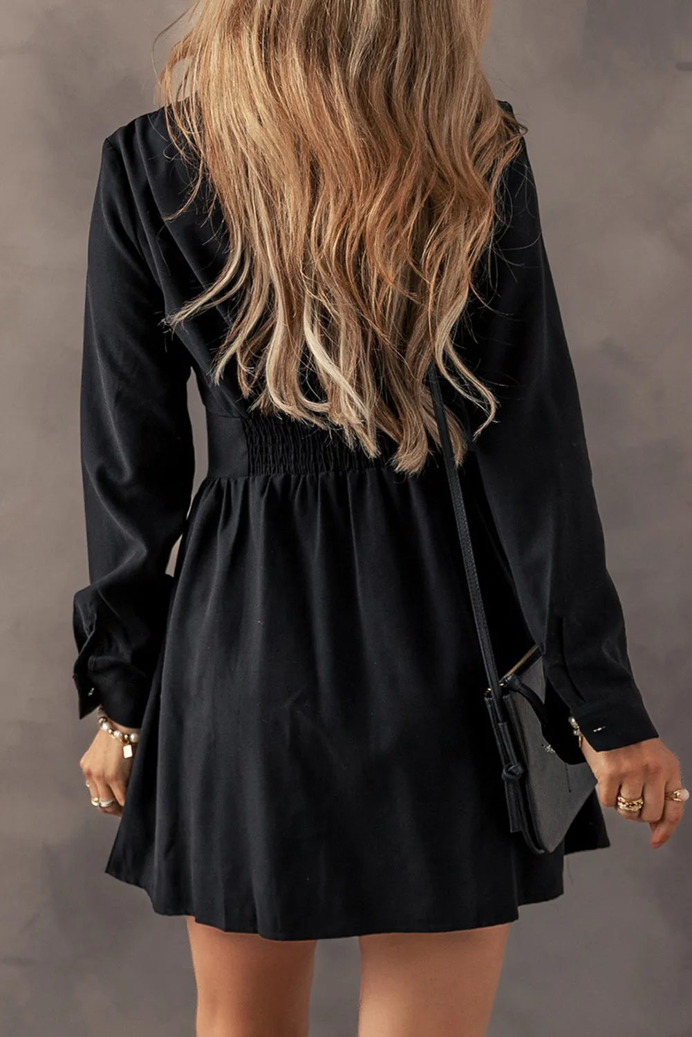 Black Long Sleeve Button-Up Dress