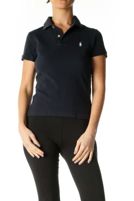 Black Striped Casual Polo Shirt