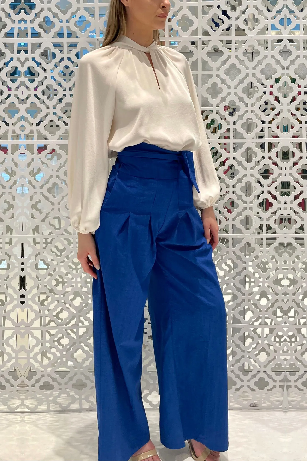 Blue Wide Leg Palazzo Pants