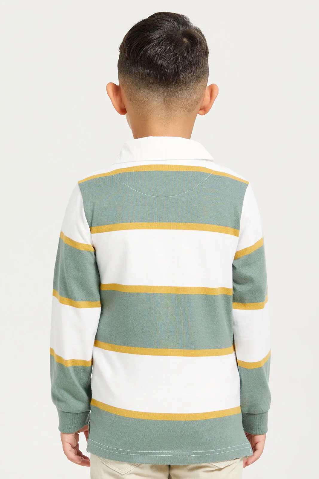 Boys Green Striped Polo Shirt