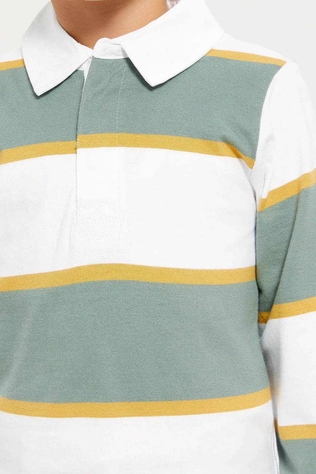 Boys Green Striped Polo Shirt