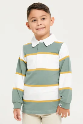 Boys Green Striped Polo Shirt