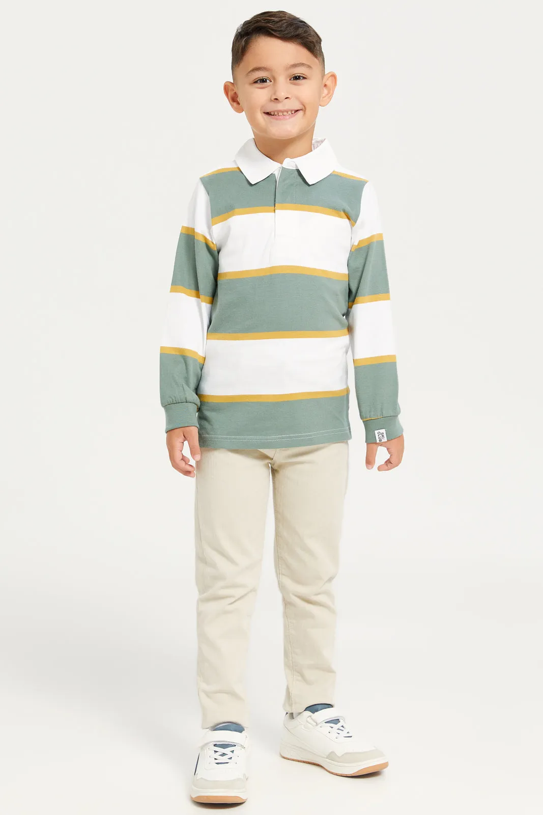 Boys Green Striped Polo Shirt