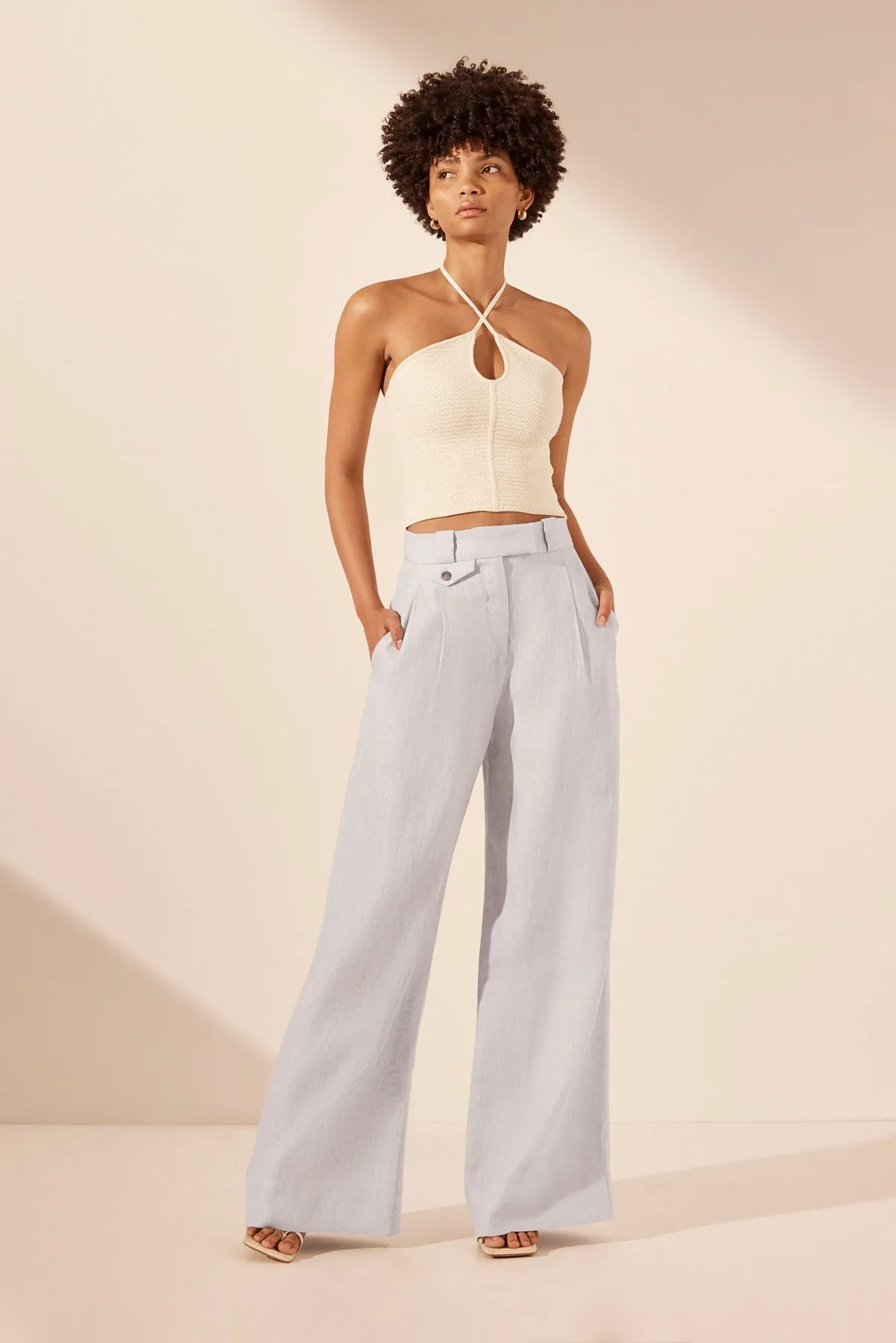 BRISA TAILORED WIDE LEG PANT - ICE BLUE