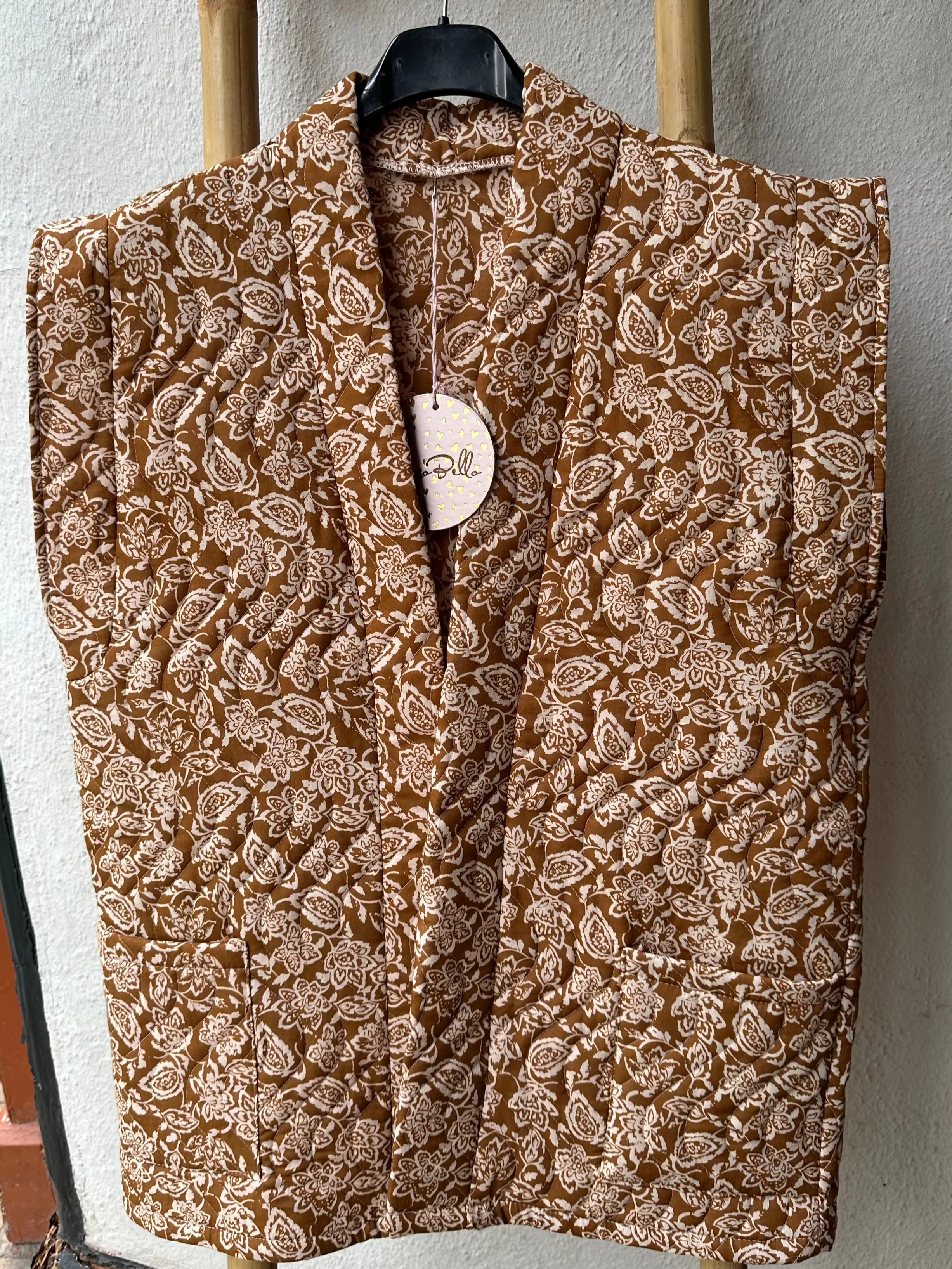 Brown Patterned Padded Gilet Jacket