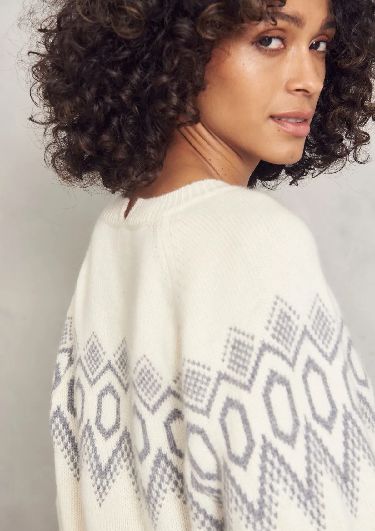 Cashmere Fair Isle Sweater in Chalk/Monument