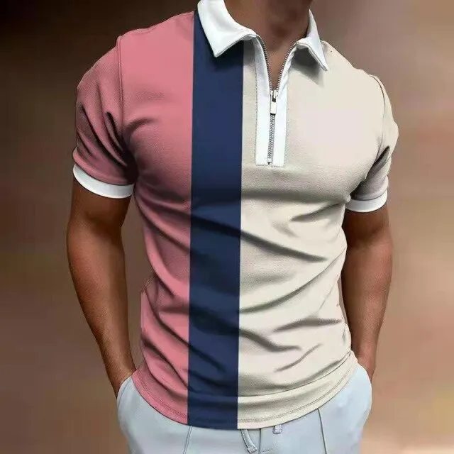 Casual Short Sleeves Striped Print Lapel Polo Shirts