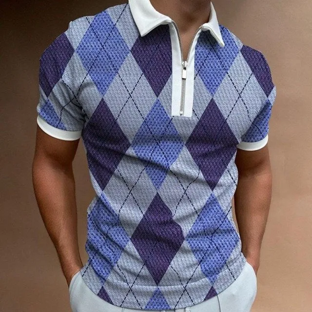 Casual Short Sleeves Striped Print Lapel Polo Shirts