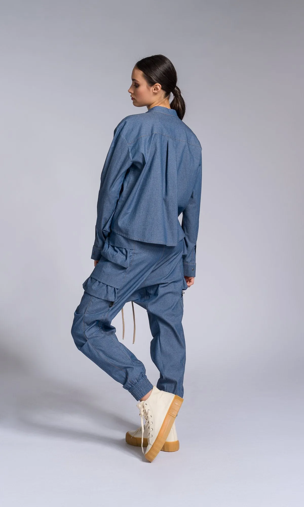 Chambray Pants with Layered Pockets