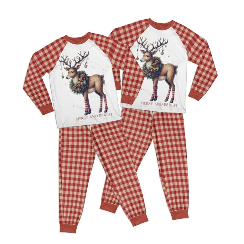 Christmas Reindeer Merry and Bright Kid Pajamas Set Matching