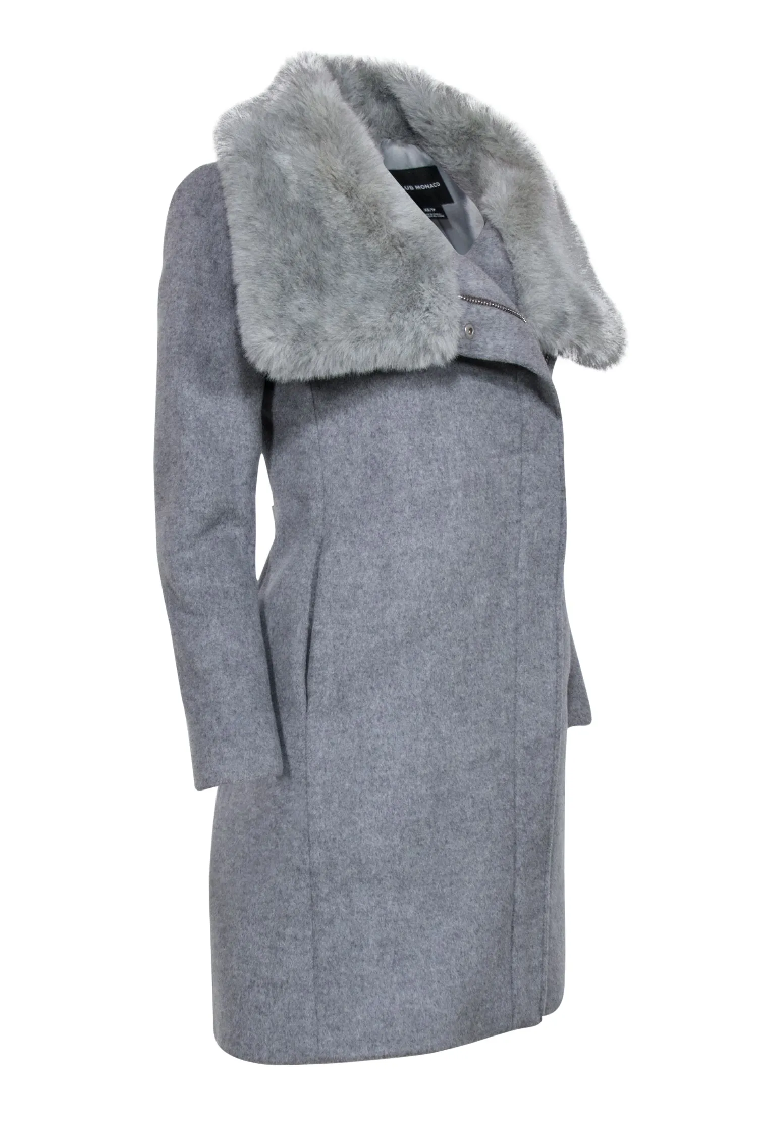 Club Monaco - Grey Pea Coat w/ Fur Trim Sz XS