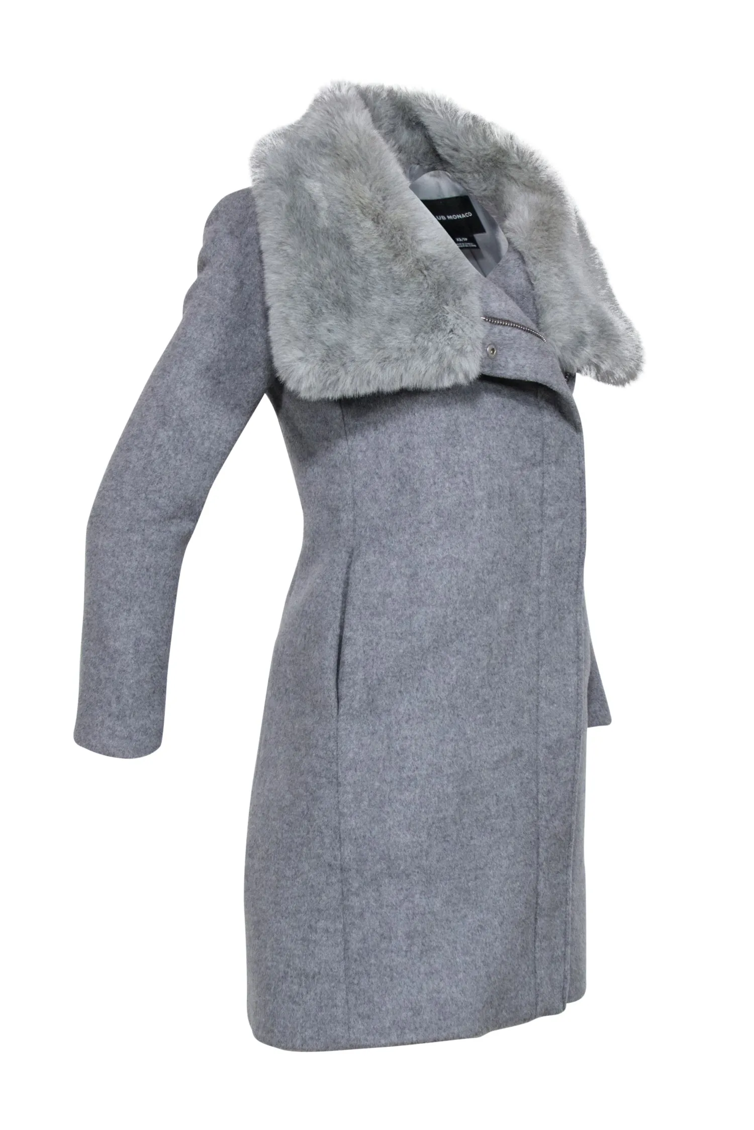 Club Monaco - Grey Pea Coat w/ Fur Trim Sz XS