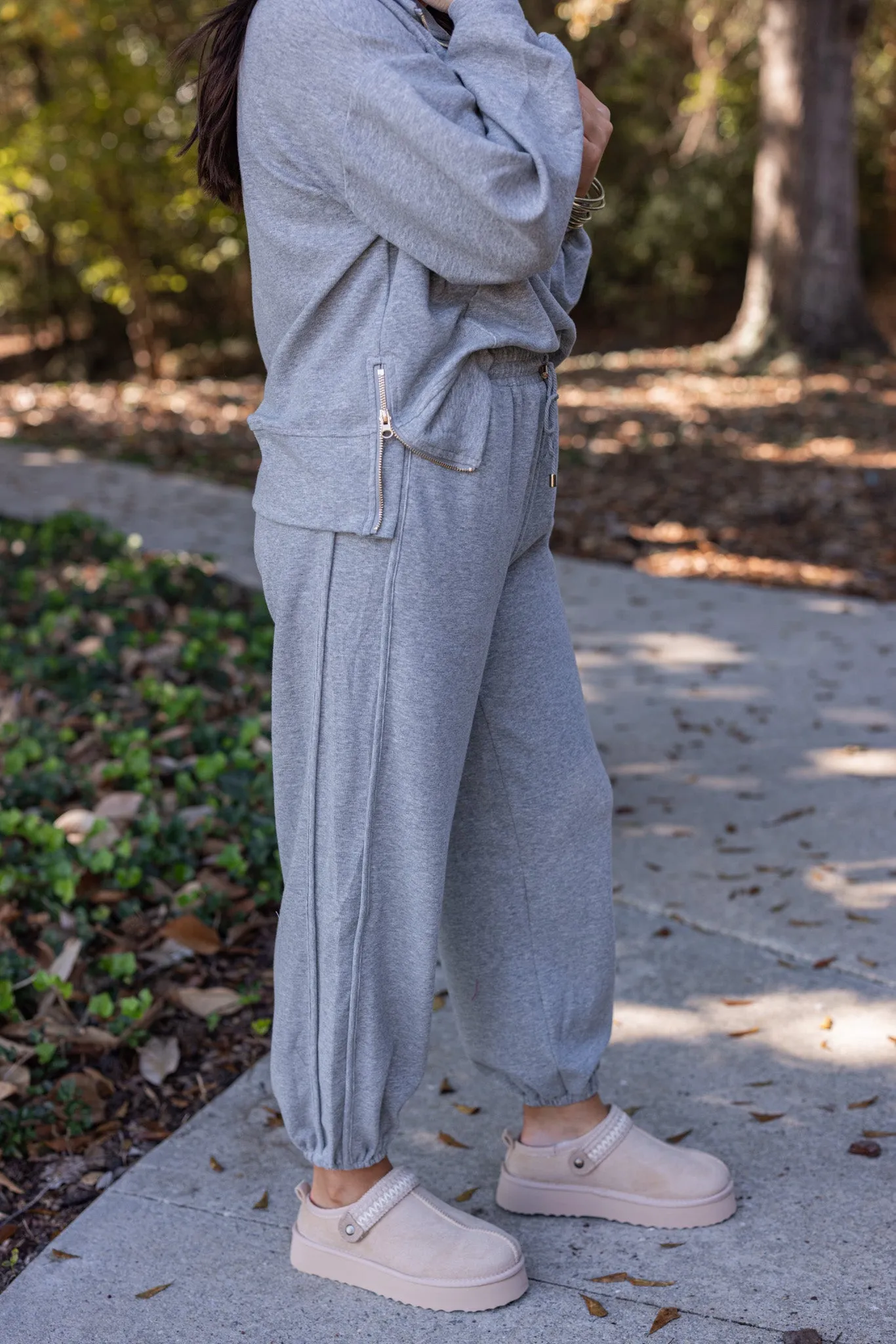 Comfy Attitude Grey Ribbed Joggers