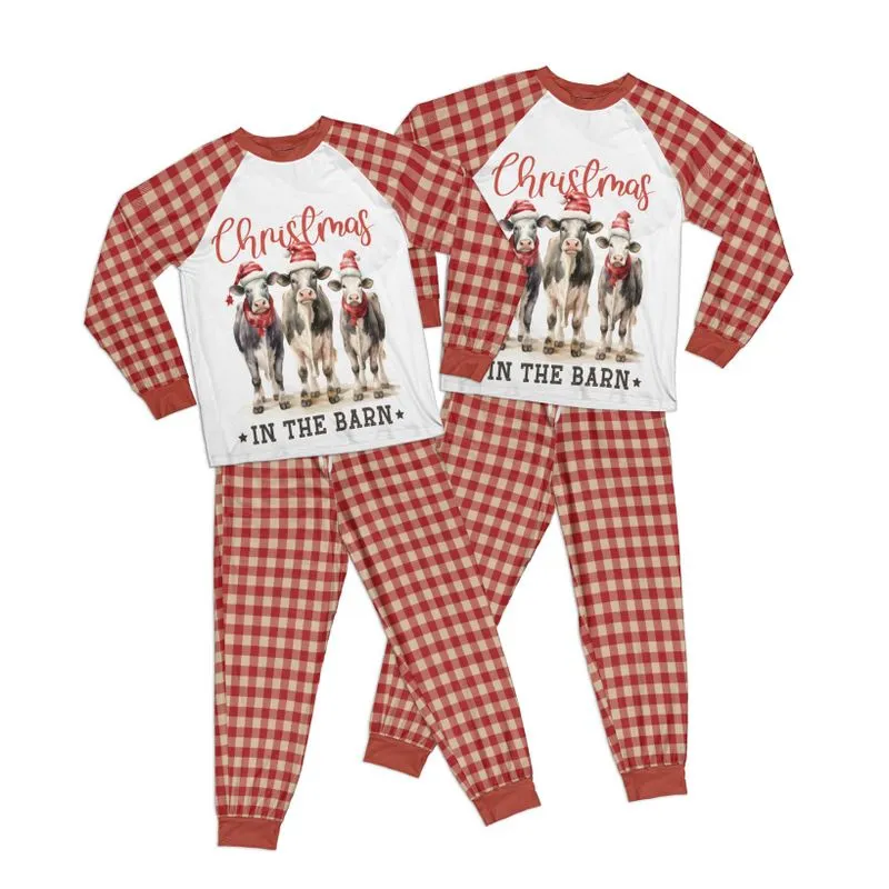 Country Christmas In the Barn Kid Pajamas Set Matching