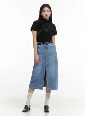 Denim Slit Midi Skirt OO416