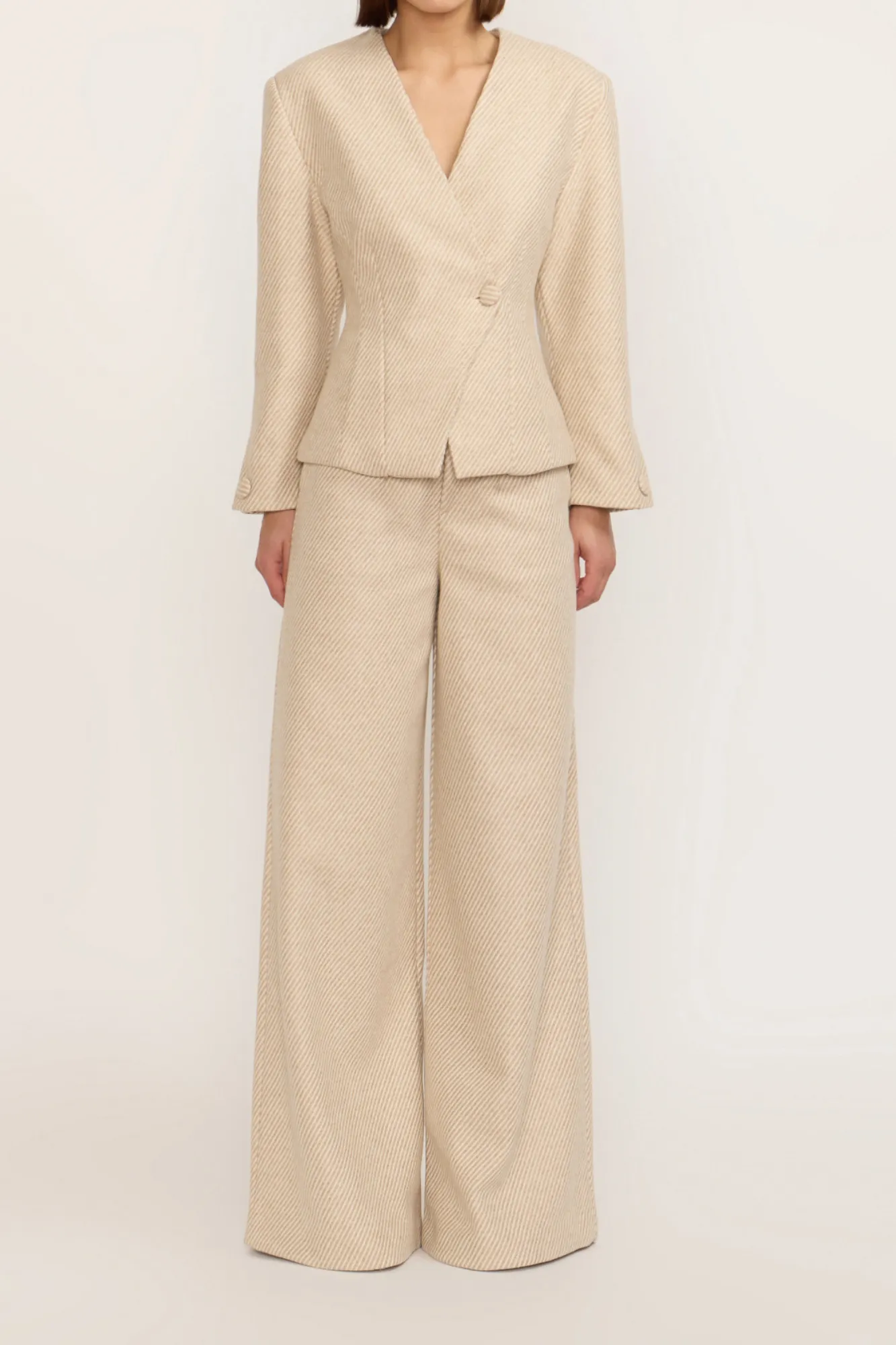 Diagonal Beige Wide-Leg High-Waisted Trousers