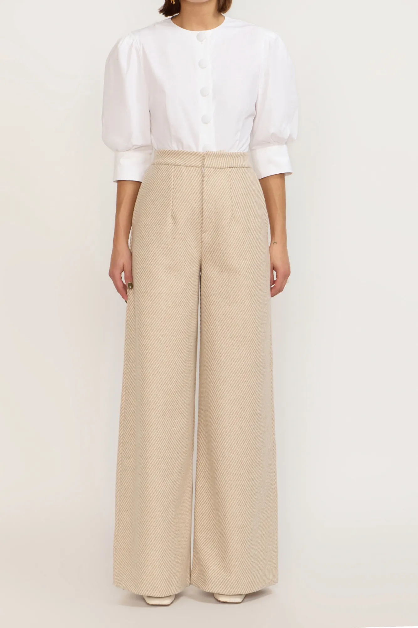 Diagonal Beige Wide-Leg High-Waisted Trousers