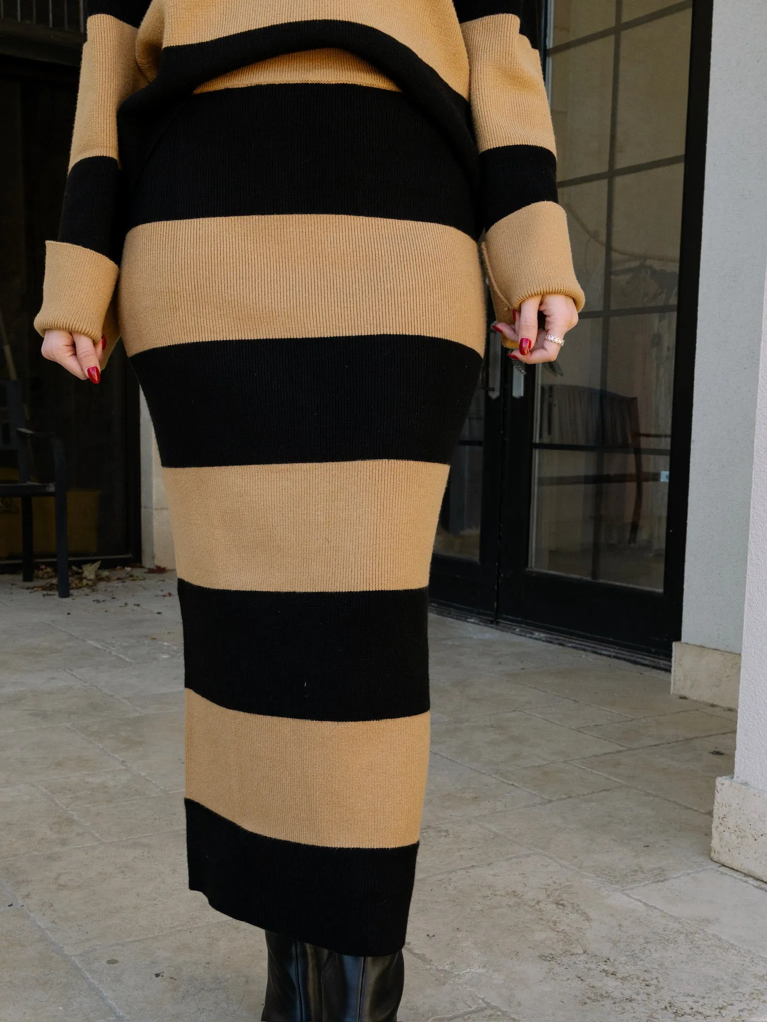 English Factory Striped Knit Midi Skirt