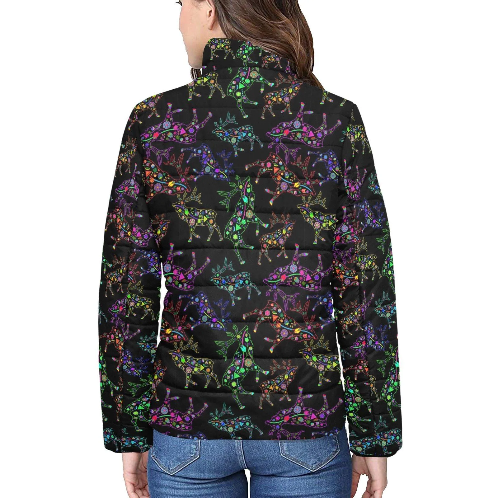 Floral Elk Women's Stand Collar Padded Jacket