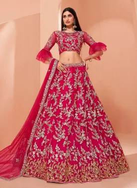 Floral Embroidered Cerise Pink Bridal Lehenga Choli