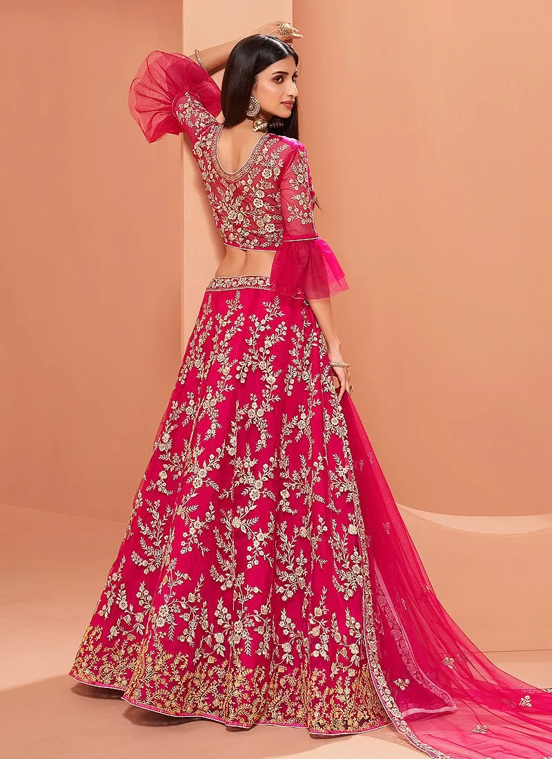 Floral Embroidered Cerise Pink Bridal Lehenga Choli