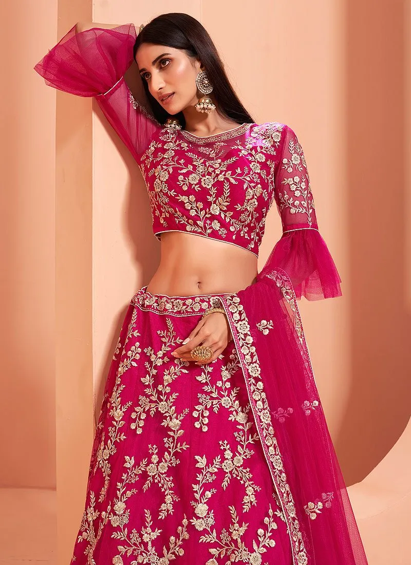 Floral Embroidered Cerise Pink Bridal Lehenga Choli