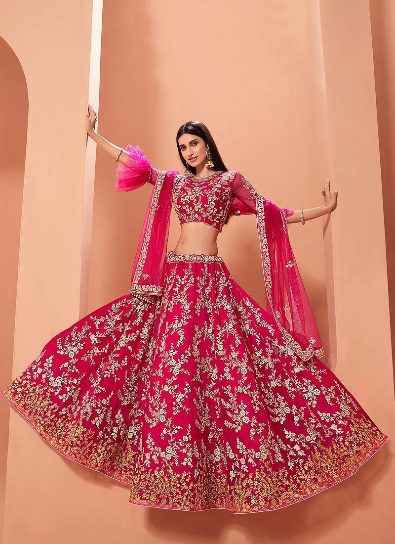 Floral Embroidered Cerise Pink Bridal Lehenga Choli