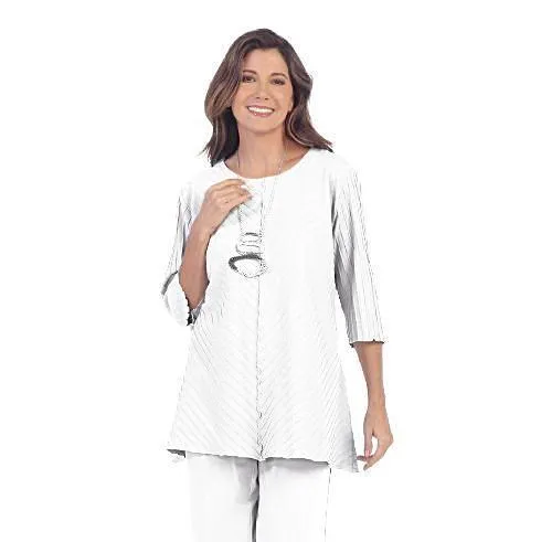 Focus Diagonal Rib High-Low Tunic in White - CS-342/390-WT