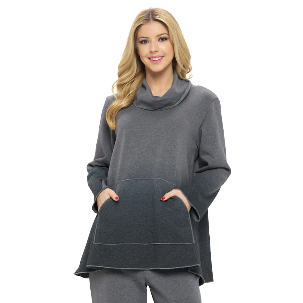 Focus Fashion Mock-Neck Dip-Dye Tunic in Charcoal/Black - FT-4075