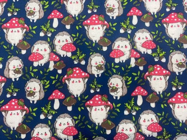 Hedgehog's Mushroom Toadstool Party  - Poly/Cotton Print