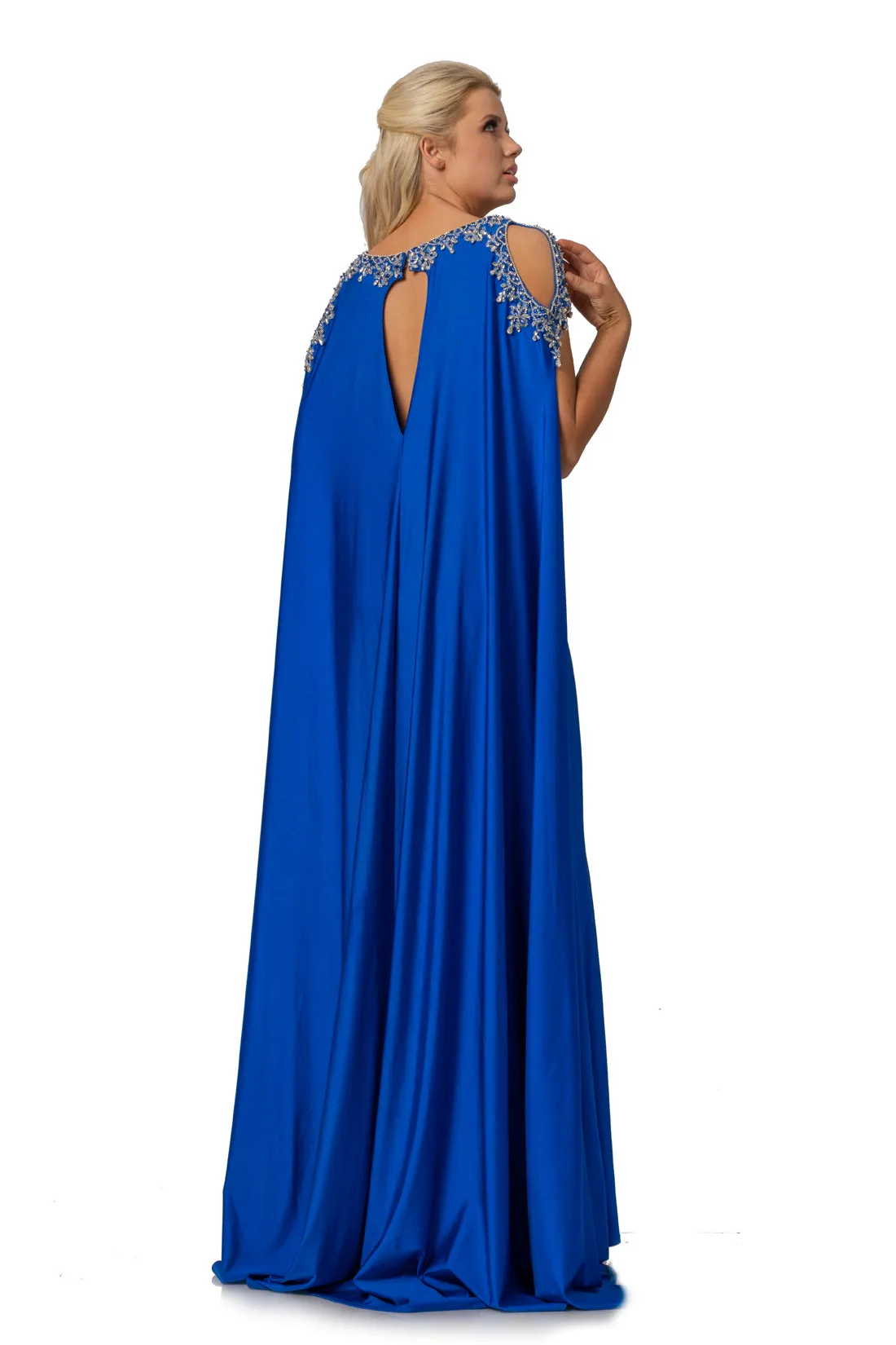 Johnathan Kayne 2075 size 4 Embellished High Neckline Pageant Dress Cape Evening Gown