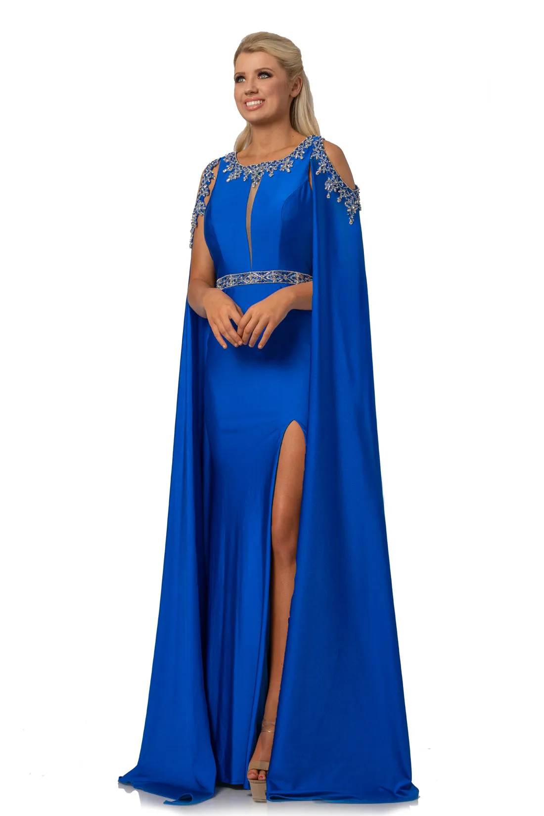 Johnathan Kayne 2075 size 4 Embellished High Neckline Pageant Dress Cape Evening Gown