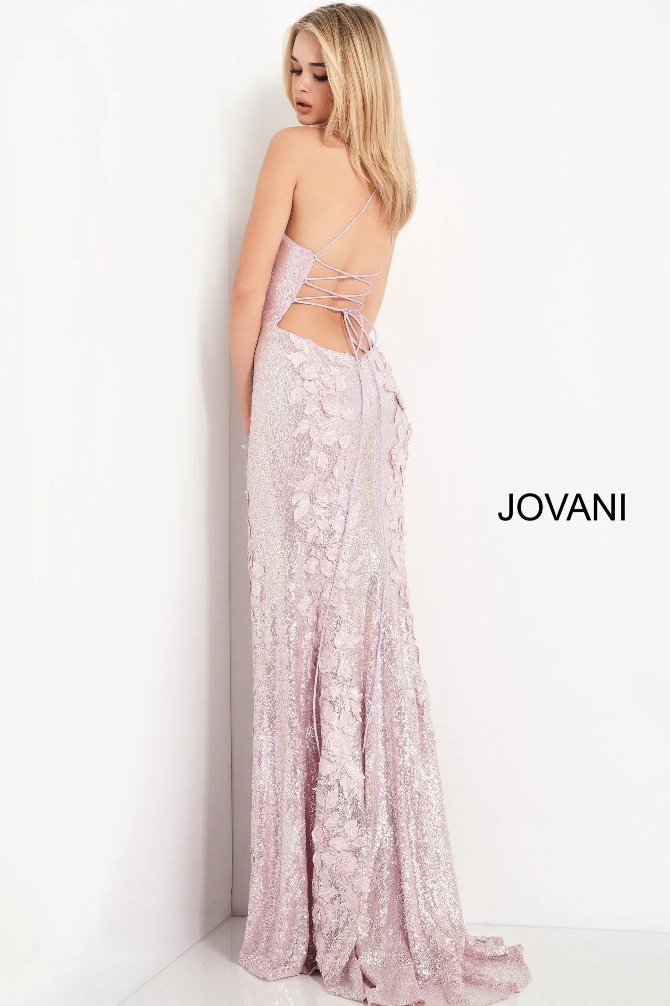 Jovani 06109 Size 8 Long Sequin Floral Applique Formal Prom Dress Slit Backless Pageant