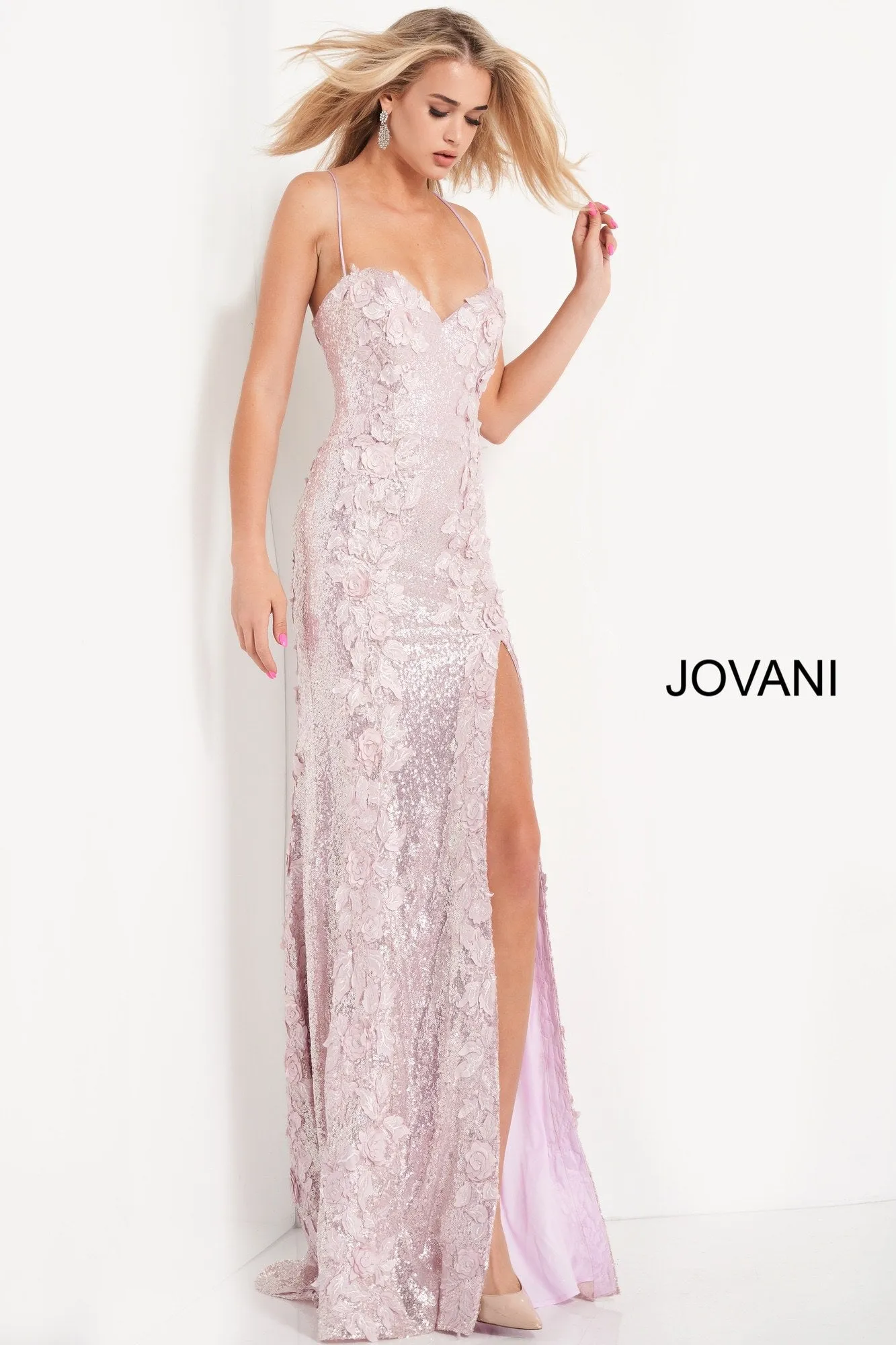 Jovani 06109 Size 8 Long Sequin Floral Applique Formal Prom Dress Slit Backless Pageant