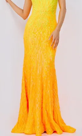 Jovani 06469 Size 4 Yellow Sequin One Shoulder Mermaid Prom Dress