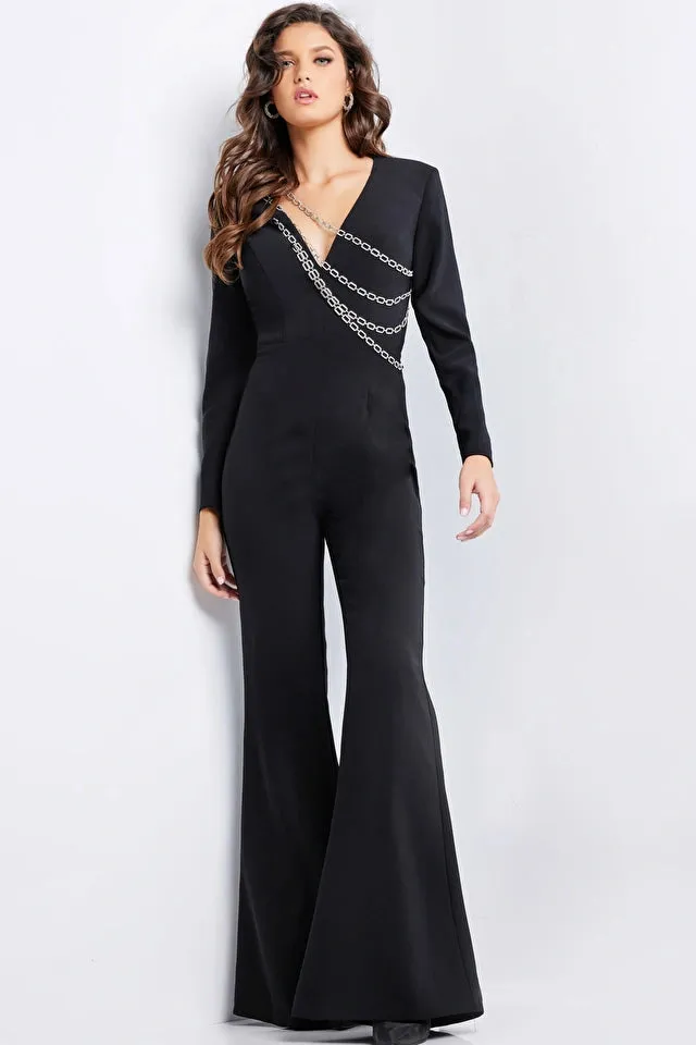 Jovani - 36624 - Long Sleeve Embellished Jumpsuit