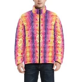 Kaleidoscope Dragonfly Men's Stand Collar Padded Jacket