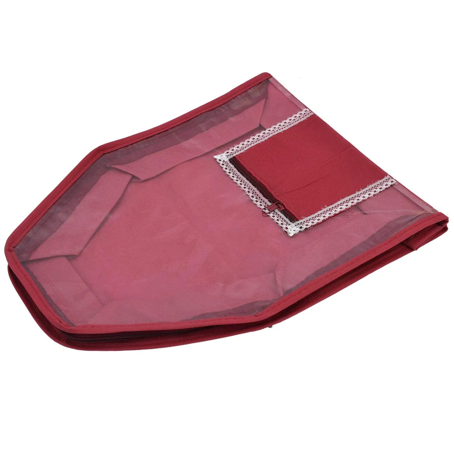 Kuber Industries 12 Piece Non Woven Blouse Cover with Front Transparent Window with Attached Pocket Set (Maroon)