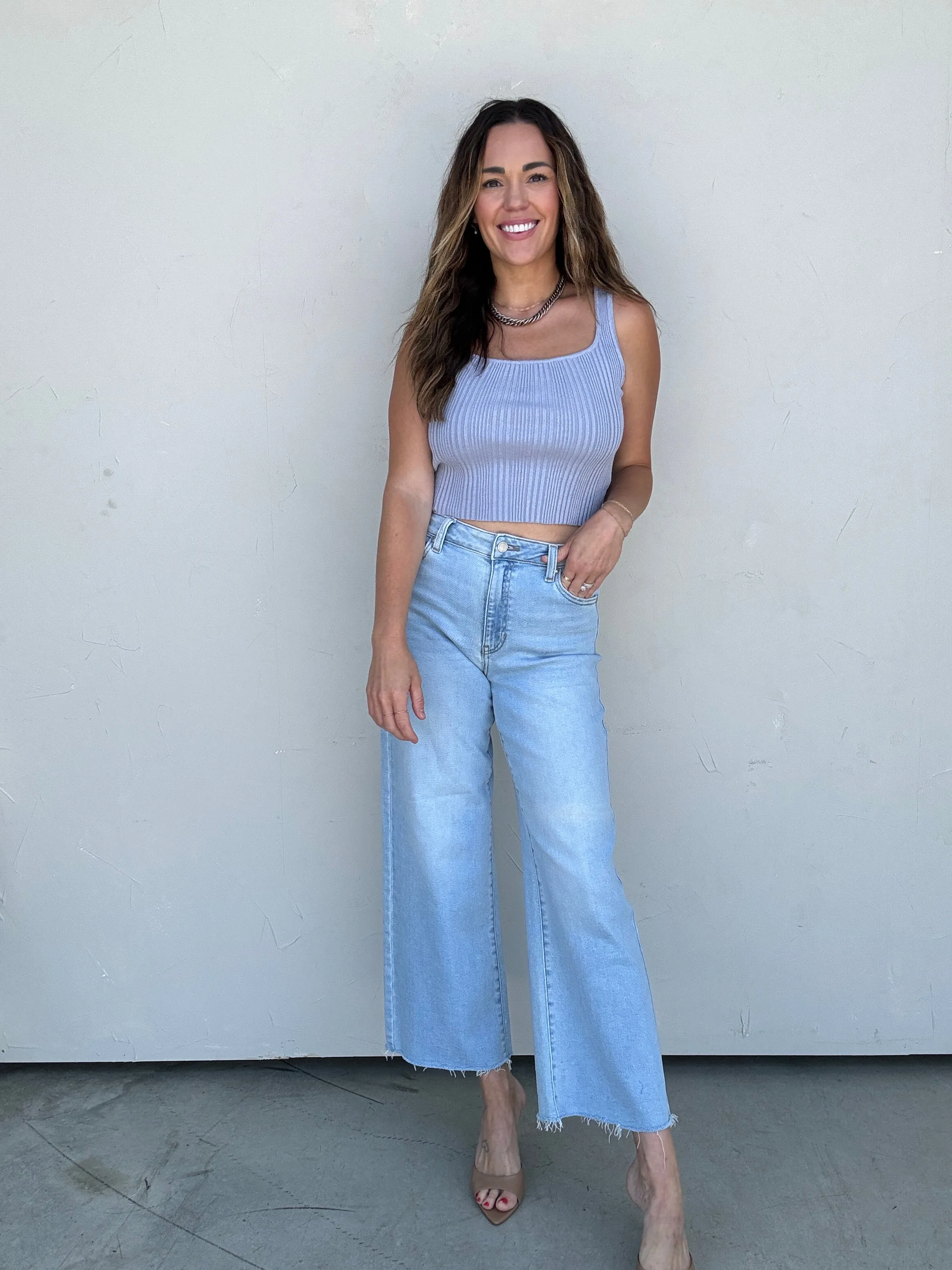 Lavender Blue Textured Knit Tank and Midi Skirt Set