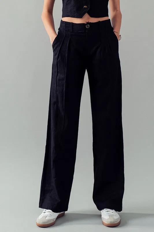 Linen Tailored Wide Leg Pants