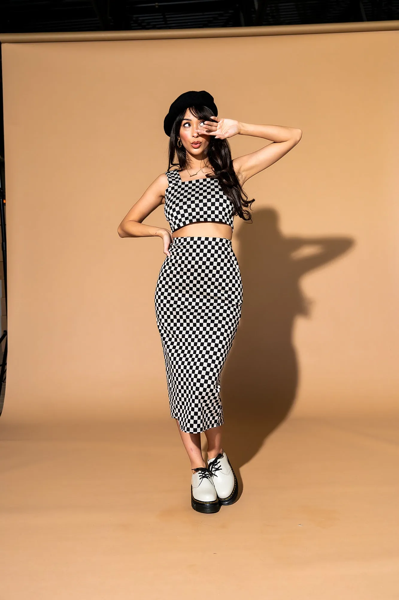 Looking Good Print Top   Skirt Set in Checkerboard