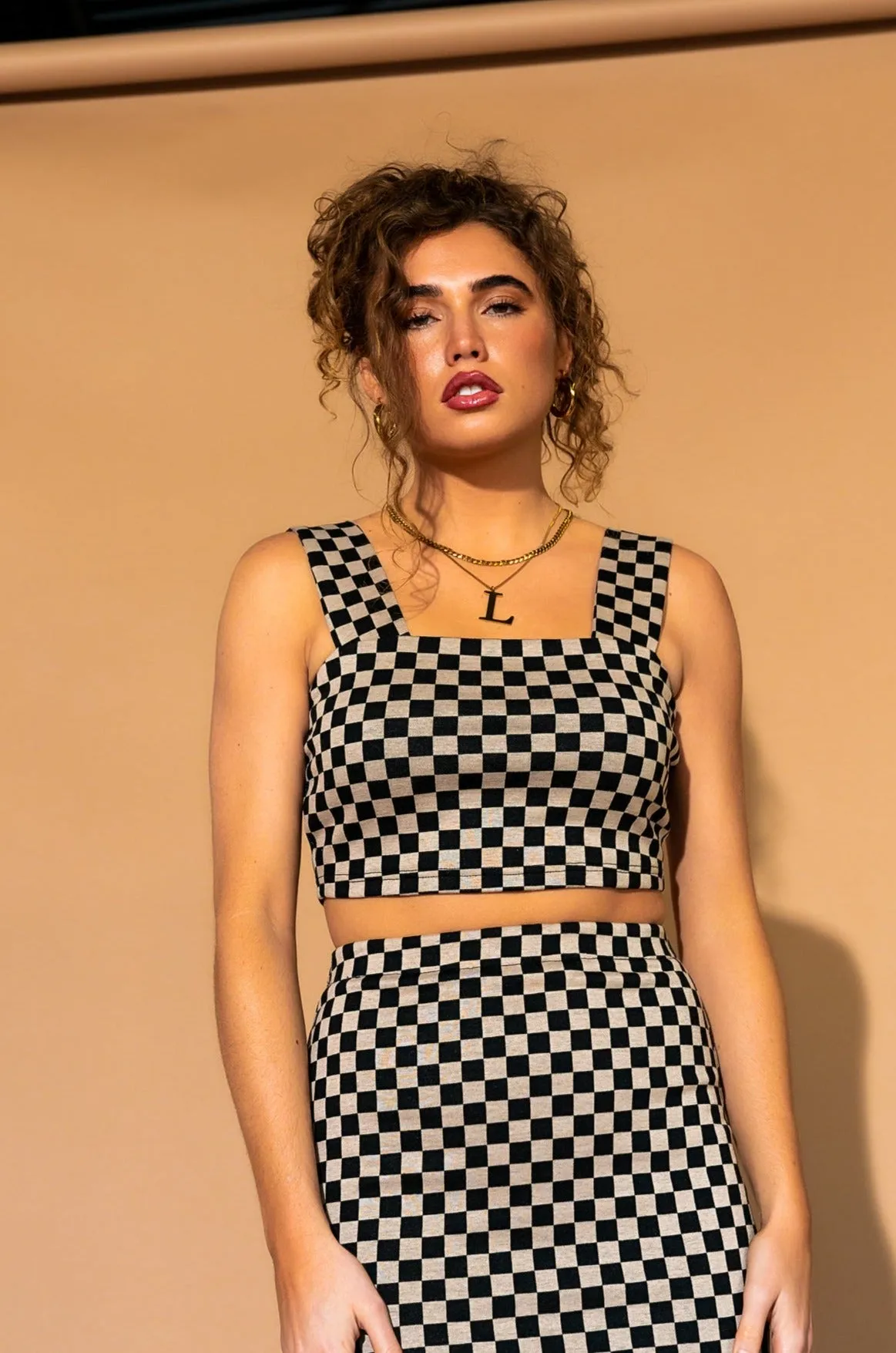 Looking Good Print Top   Skirt Set in Checkerboard