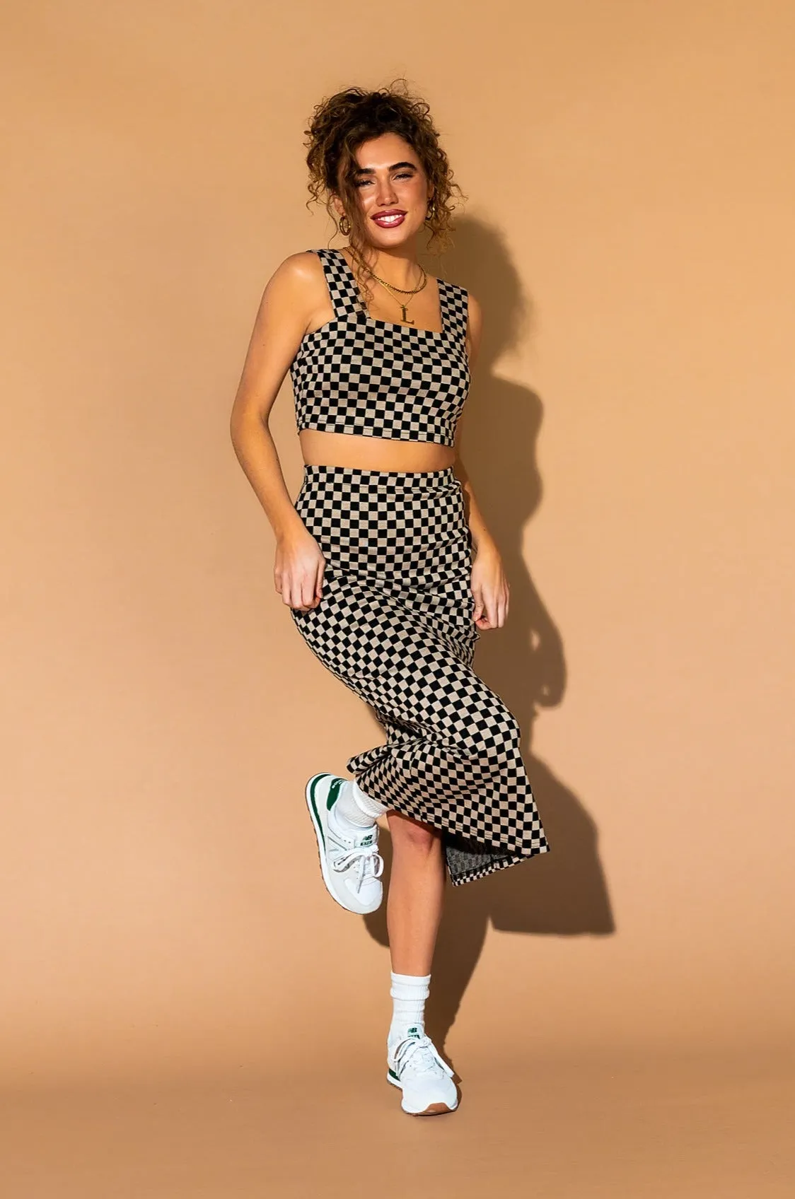 Looking Good Print Top   Skirt Set in Checkerboard