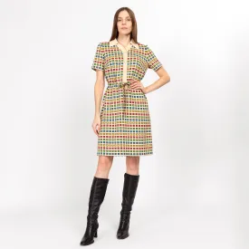 Medium 70s Primary Color Grid Knit Shirtdress