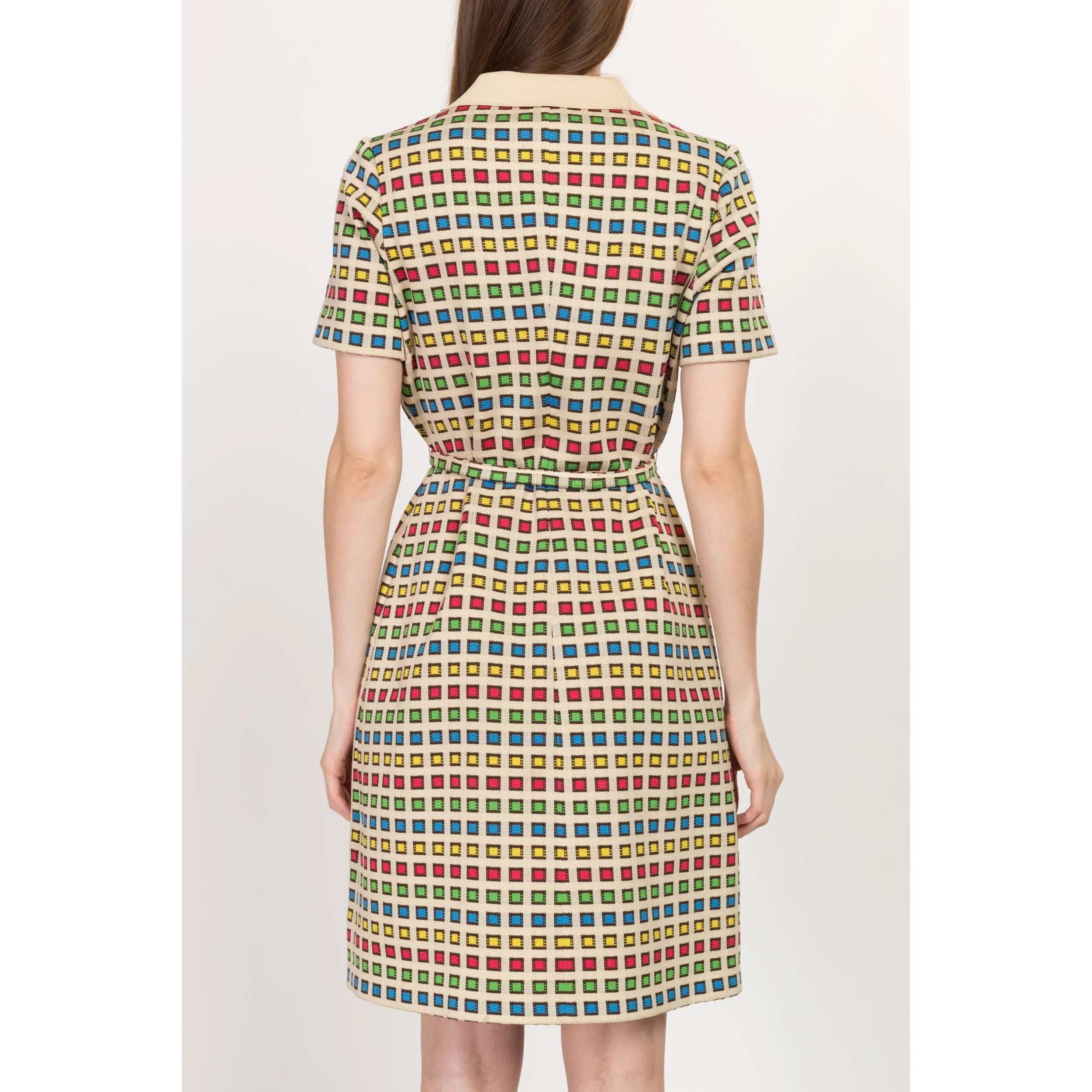 Medium 70s Primary Color Grid Knit Shirtdress